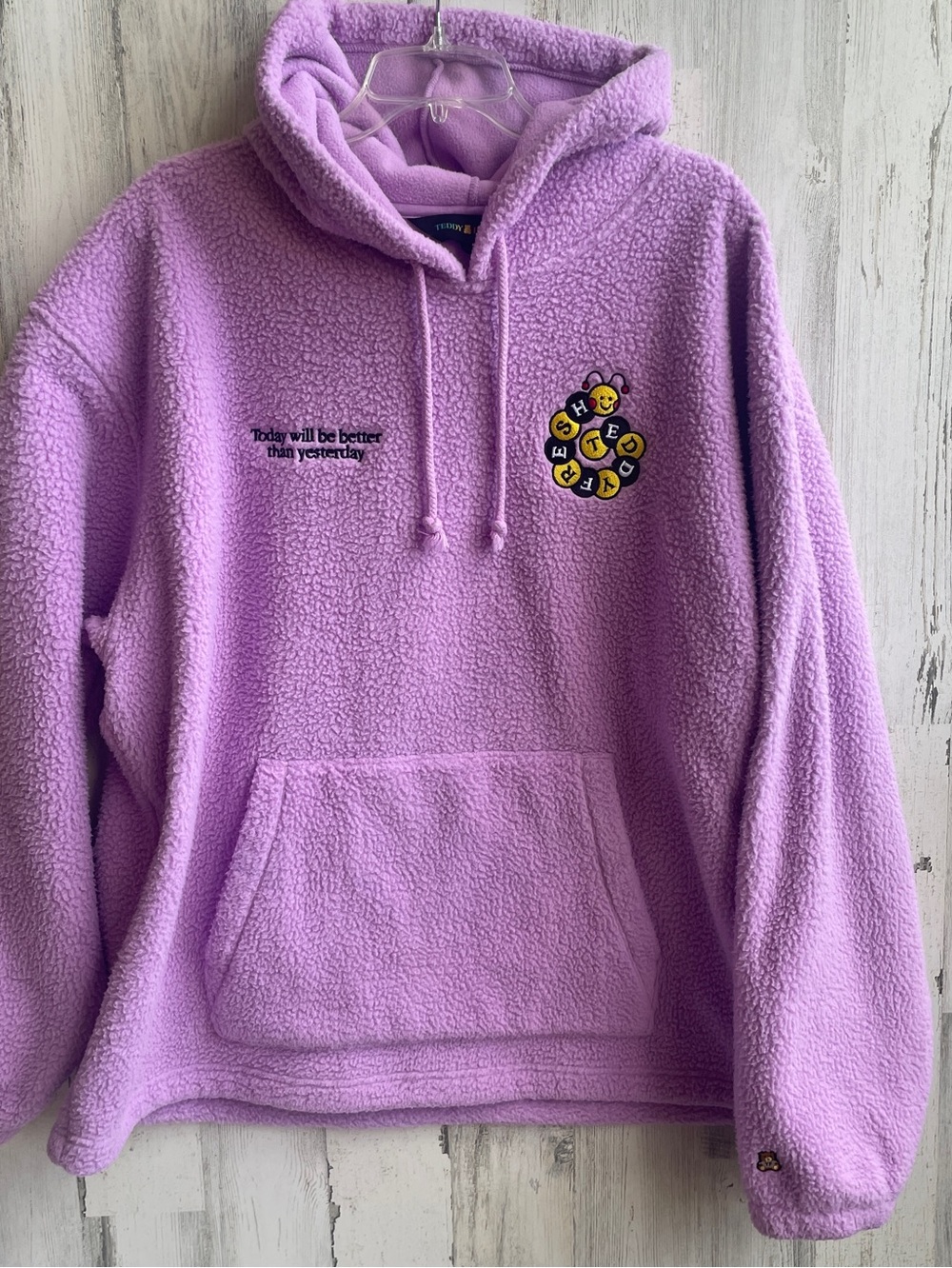 Teddy Fresh Sherpa Hoodie Sweater with Positive Messages Patch Purple 2XL